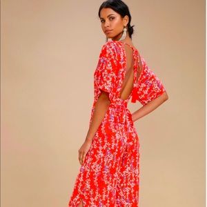 Moon River Red Floral Jumpsuit